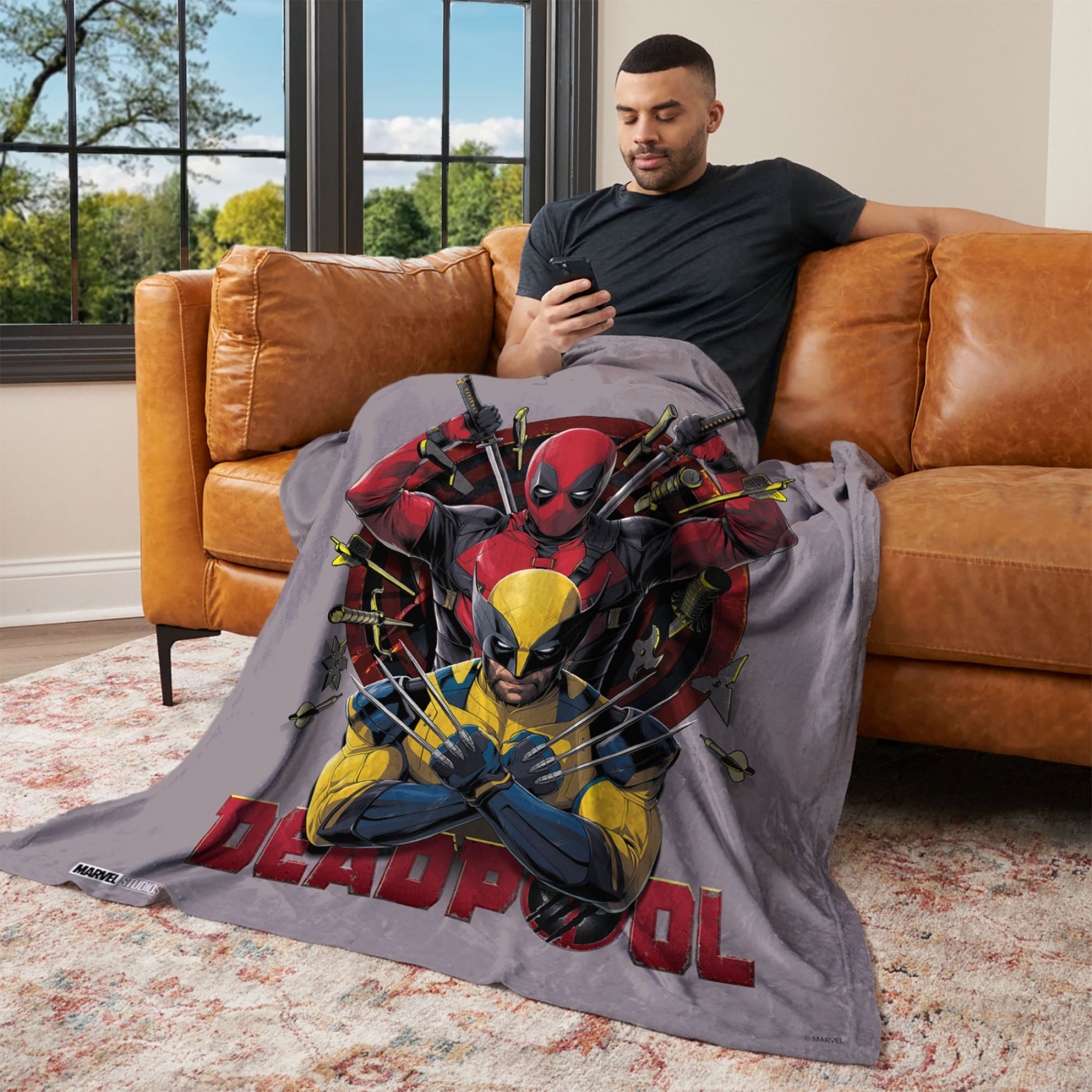 Deadpool & Wolverine Marvel Studios Dead Serious Silk Throw Blanket